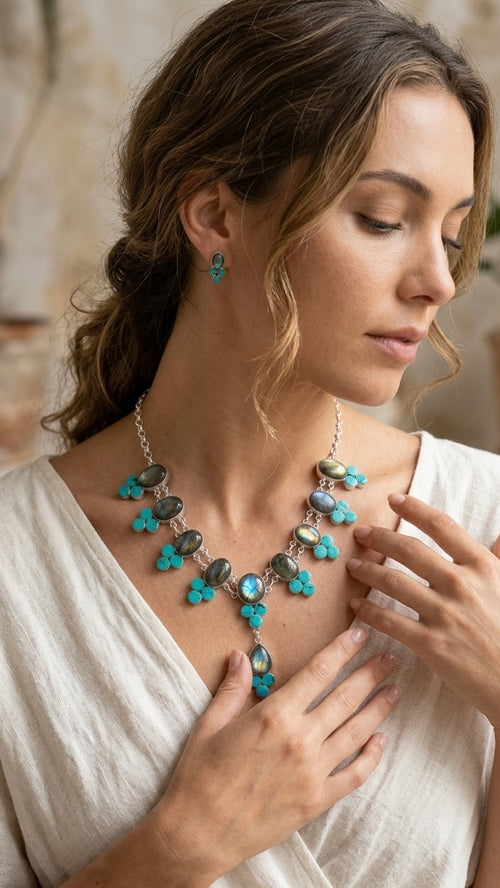 Labradorite and smaller Turquoise  Necklace