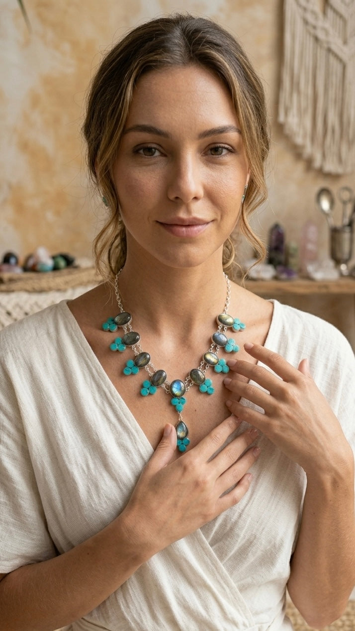 Labradorite and smaller Turquoise  Necklace