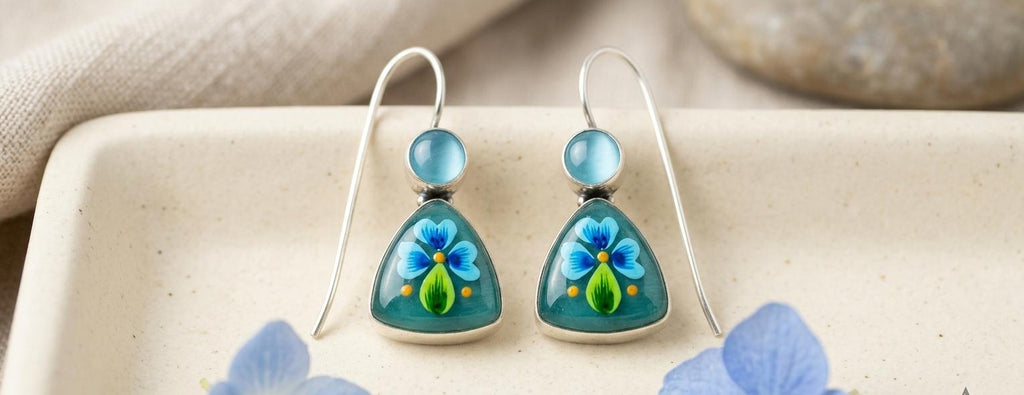 Enamel Earrings, Blue Cloisonne Earrings For  women