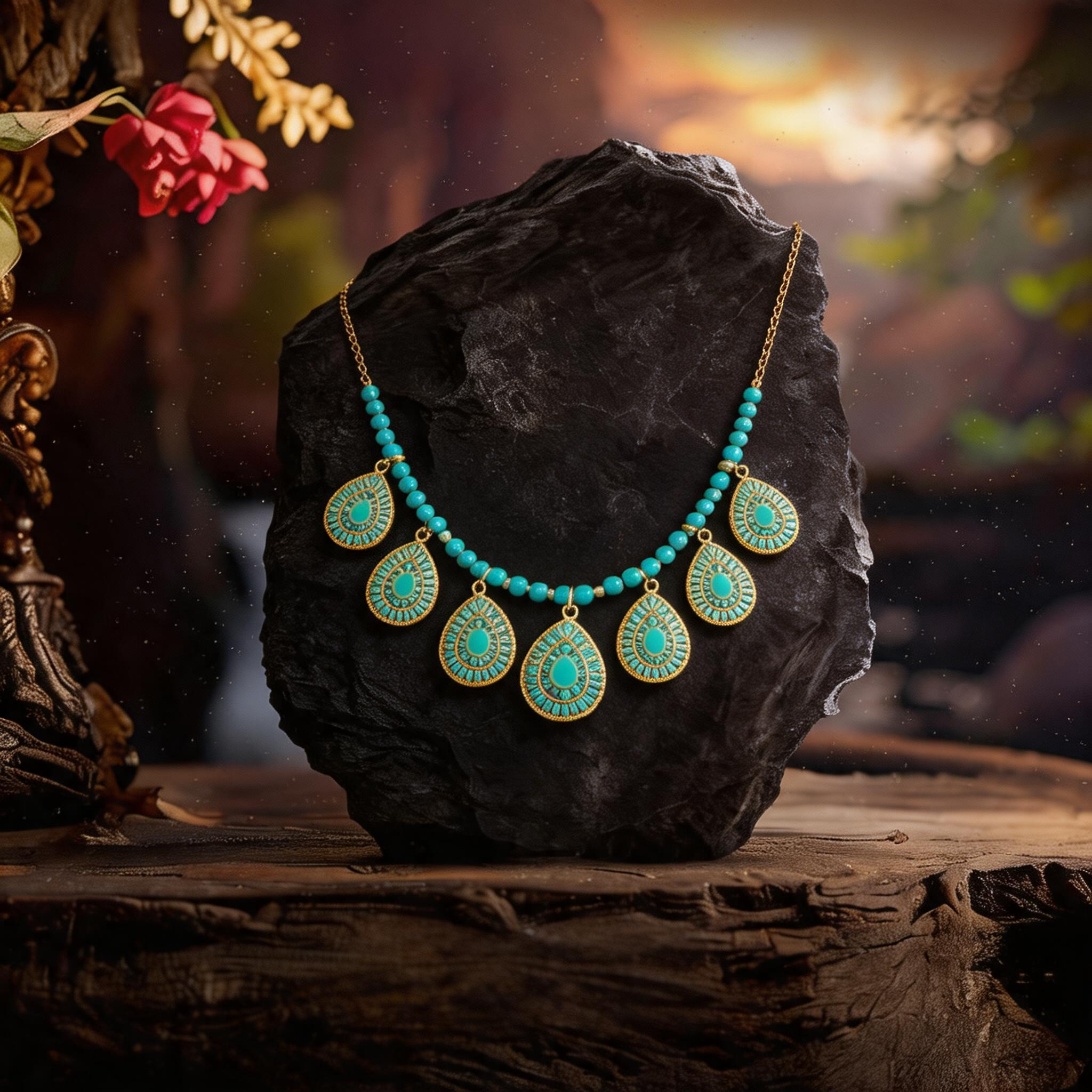 Royal Turquoise Drop Statement Necklace for Women