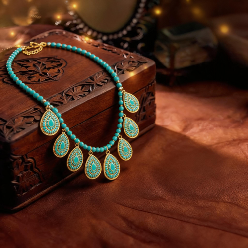 Royal Turquoise Drop Statement Necklace for Women