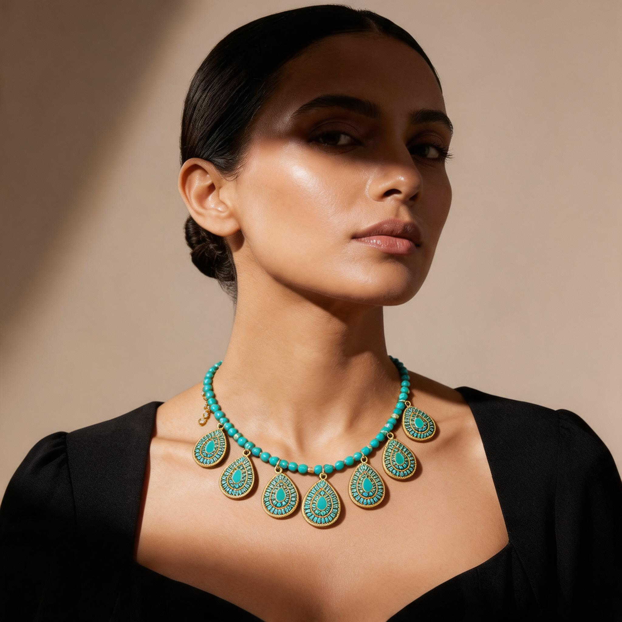 Royal Turquoise Drop Statement Necklace for Women